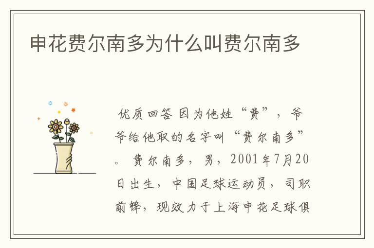 申花费尔南多为什么叫费尔南多