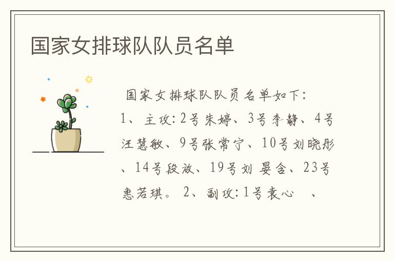 国家女排球队队员名单