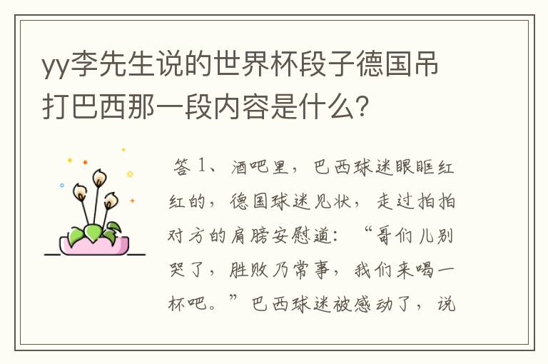 yy李先生说的世界杯段子德国吊打巴西那一段内容是什么?