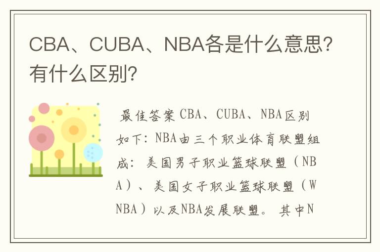 CBA、CUBA、NBA各是什么意思?有什么区别?