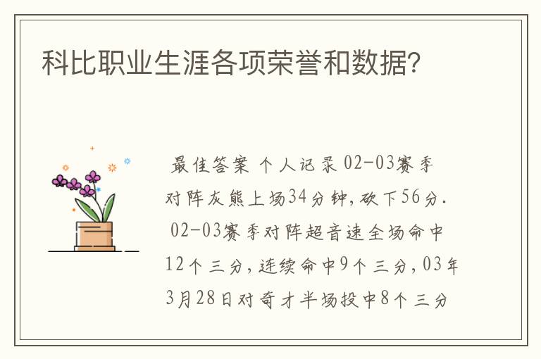 科比职业生涯各项荣誉和数据?