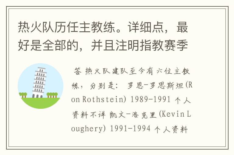 热火队历任主教练。详细点,最好是全部的,并且注明指教赛季