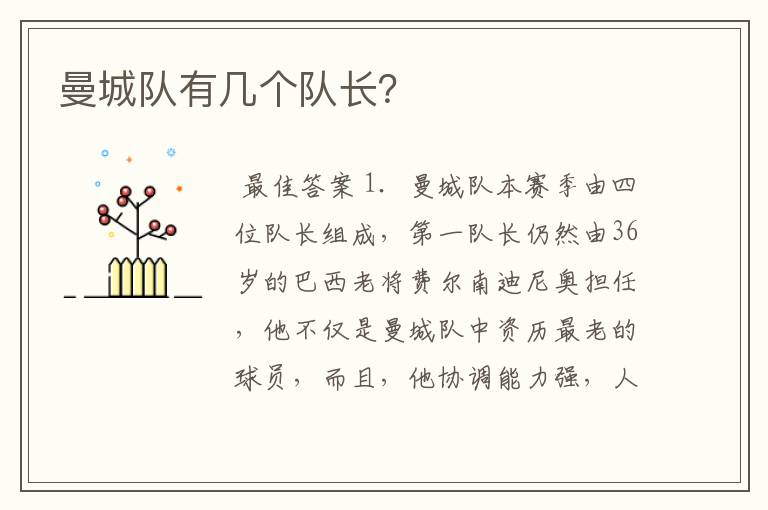 曼城队有几个队长?