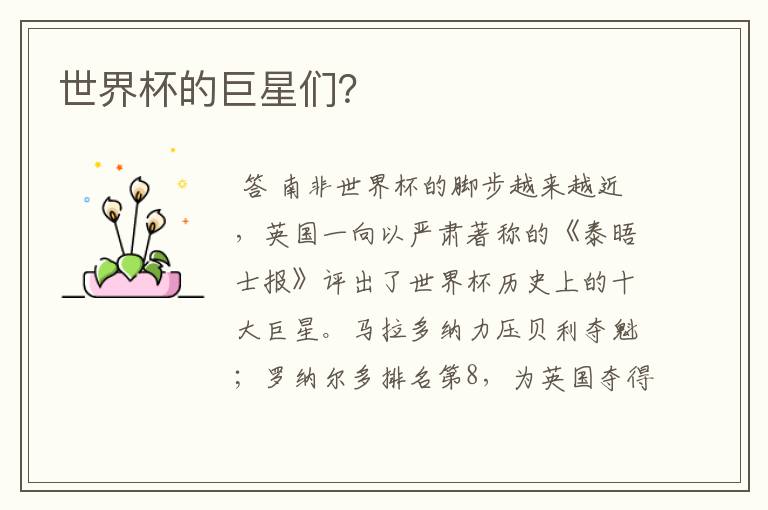 世界杯的巨星们?