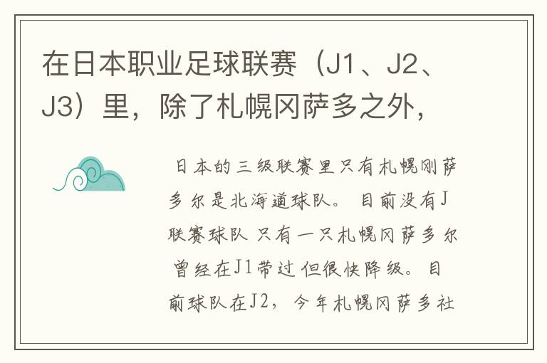 在日本职业足球联赛(J1、J2、J3)里,除了札幌冈萨多之外,还有哪些球队是来自北海道的?