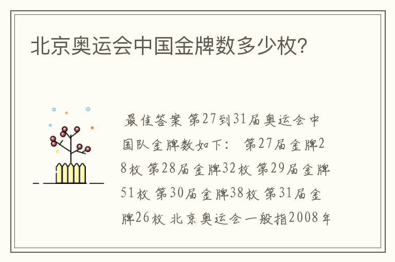 北京奥运会中国金牌数多少枚?
