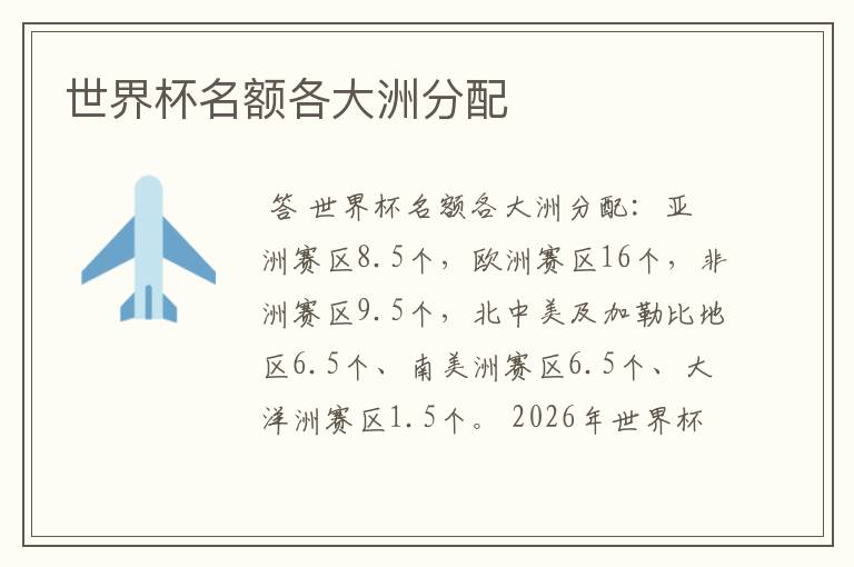 世界杯名额各大洲分配