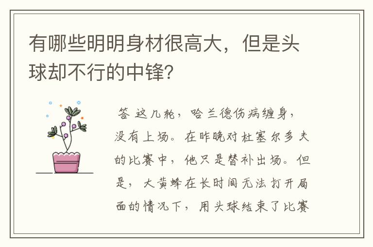 有哪些明明身材很高大,但是头球却不行的中锋?