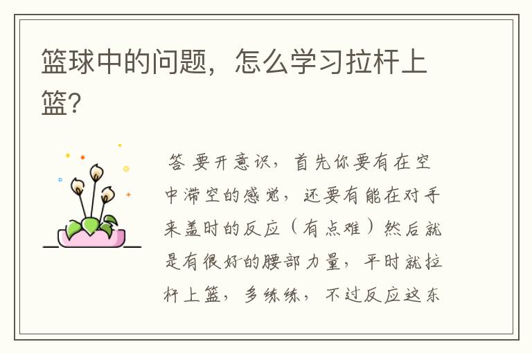 篮球中的问题,怎么学习拉杆上篮?