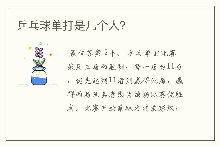 乒乓球单打是几个人?