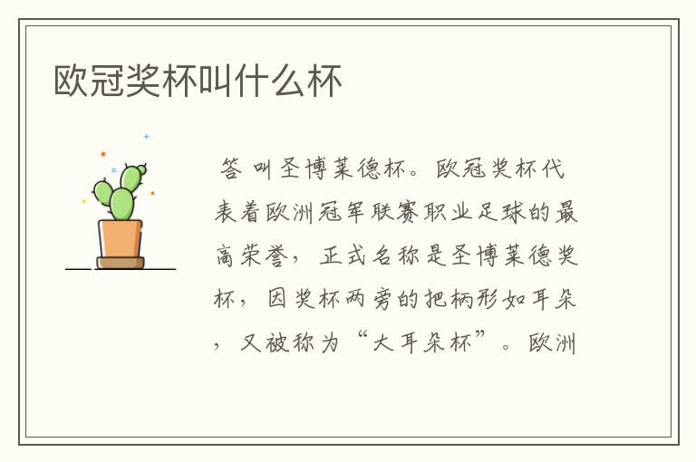 欧冠奖杯叫什么杯