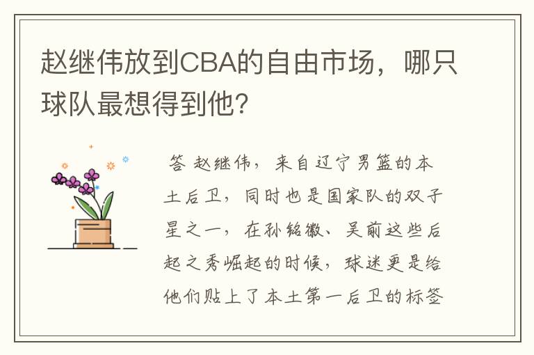 赵继伟放到CBA的自由市场,哪只球队最想得到他?