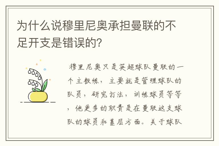 为什么说穆里尼奥承担曼联的不足开支是错误的?