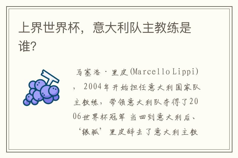 上界世界杯,意大利队主教练是谁?