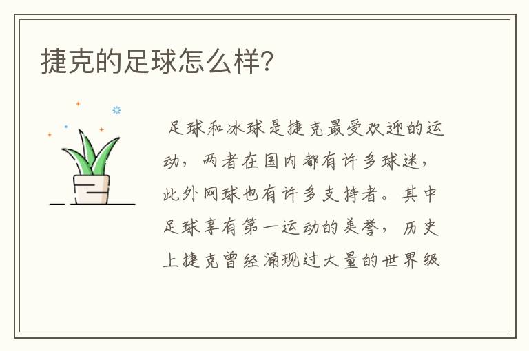 捷克的足球怎么样?