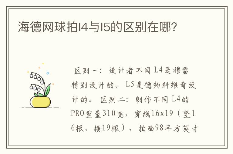海德网球拍l4与l5的区别在哪?