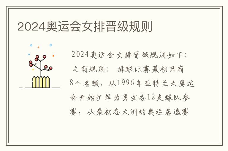 2024奥运会女排晋级规则