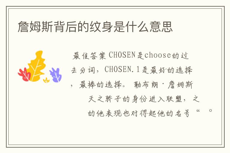 詹姆斯背后的纹身是什么意思
