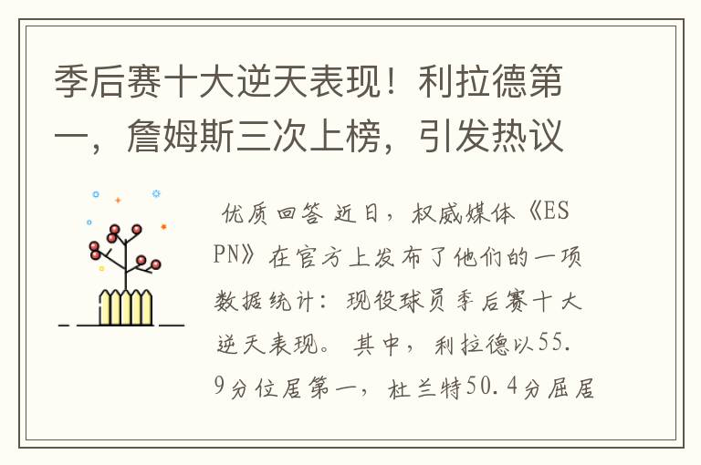 季后赛十大逆天表现!利拉德第一,詹姆斯三次上榜,引发热议