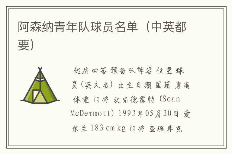 阿森纳青年队球员名单(中英都要)