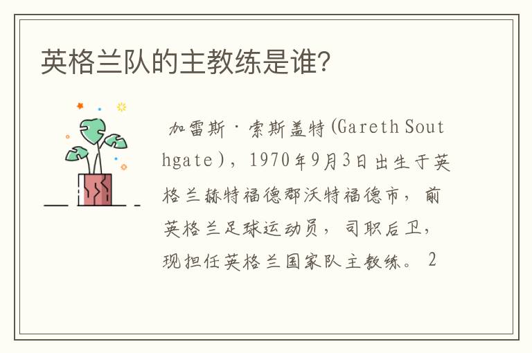 英格兰队的主教练是谁?