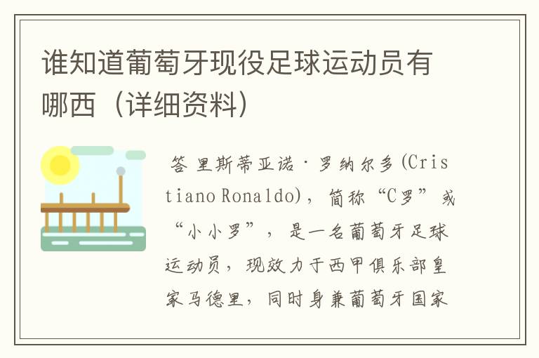 谁知道葡萄牙现役足球运动员有哪西(详细资料)