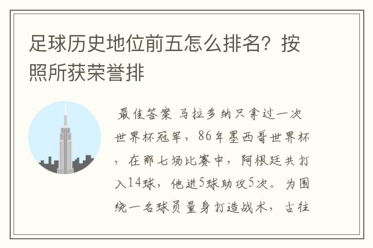 足球历史地位前五怎么排名?按照所获荣誉排