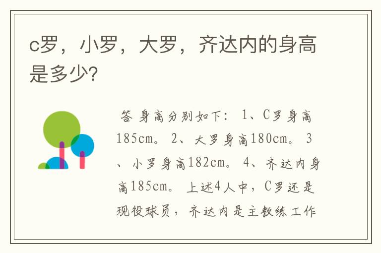 c罗,小罗,大罗,齐达内的身高是多少?
