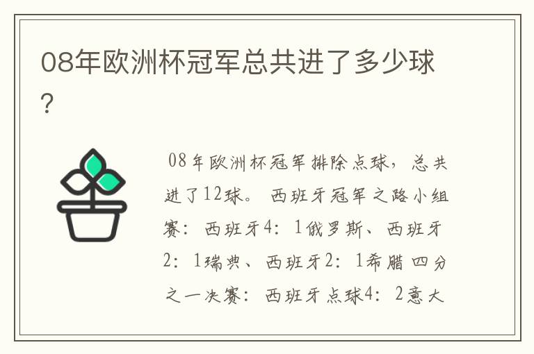 08年欧洲杯冠军总共进了多少球?