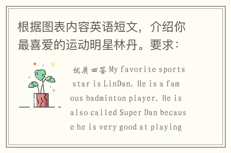 根据图表内容英语短文,介绍你最喜爱的运动明星林丹。要求:1.不得逐字翻译,允许适当发挥,可用不