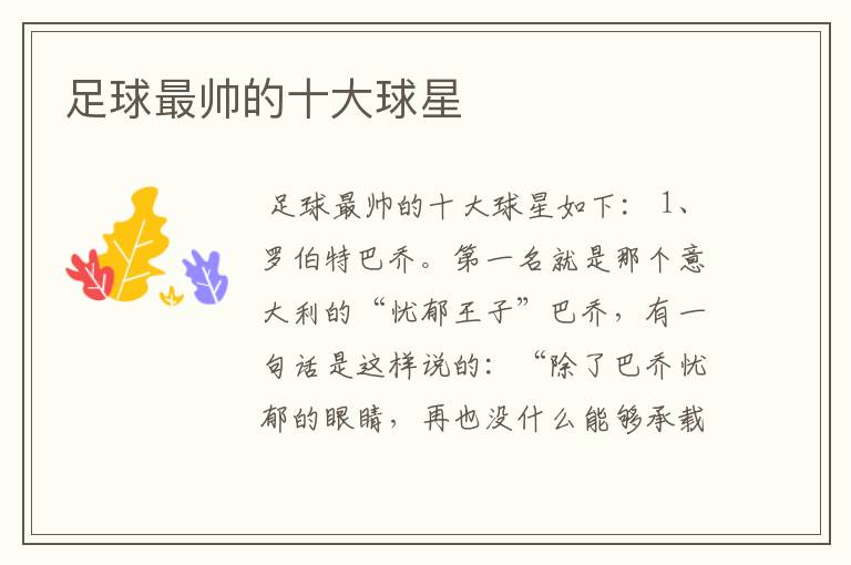 足球最帅的十大球星