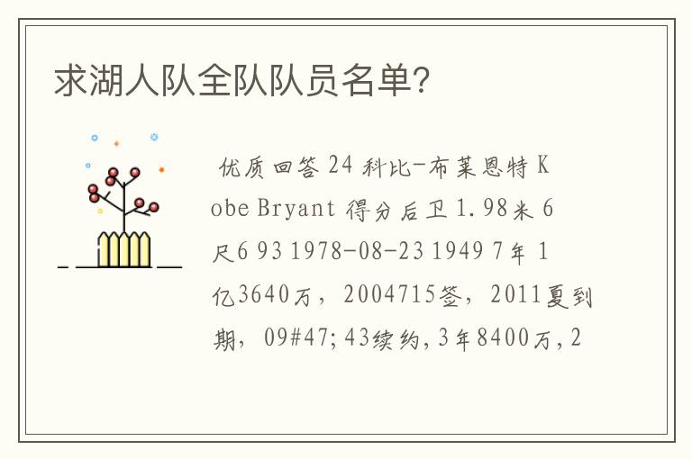 求湖人队全队队员名单?