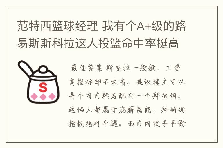 范特西篮球经理 我有个A+级的路易斯斯科拉这人投篮命中率挺高但。抢了篮板不投传给别人。不太喜欢投篮