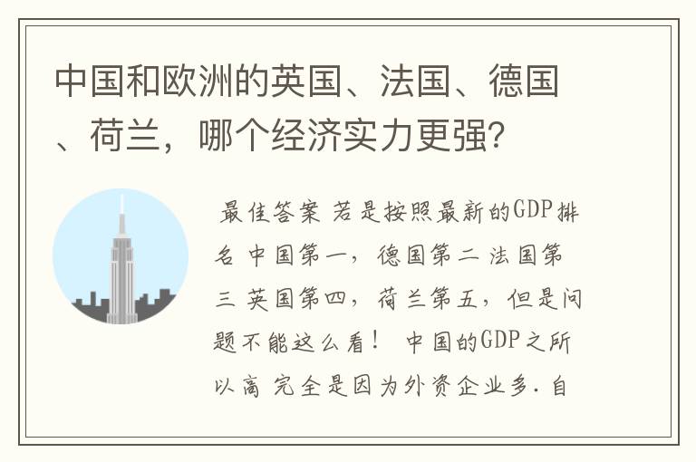 中国和欧洲的英国、法国、德国、荷兰,哪个经济实力更强?
