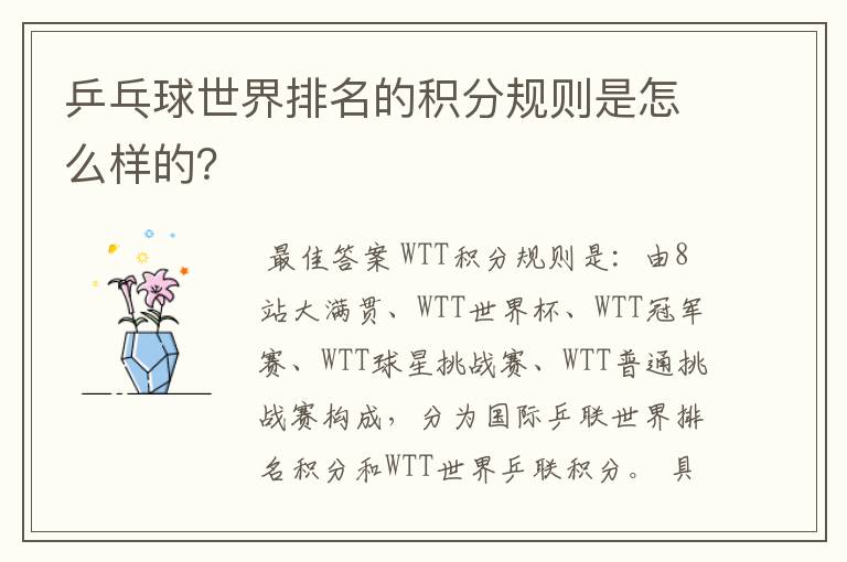 乒乓球世界排名的积分规则是怎么样的?