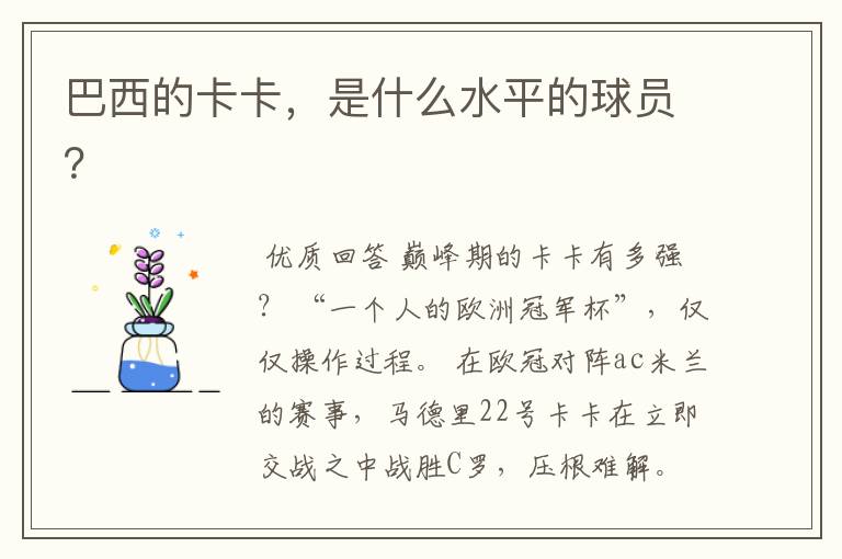 巴西的卡卡,是什么水平的球员?