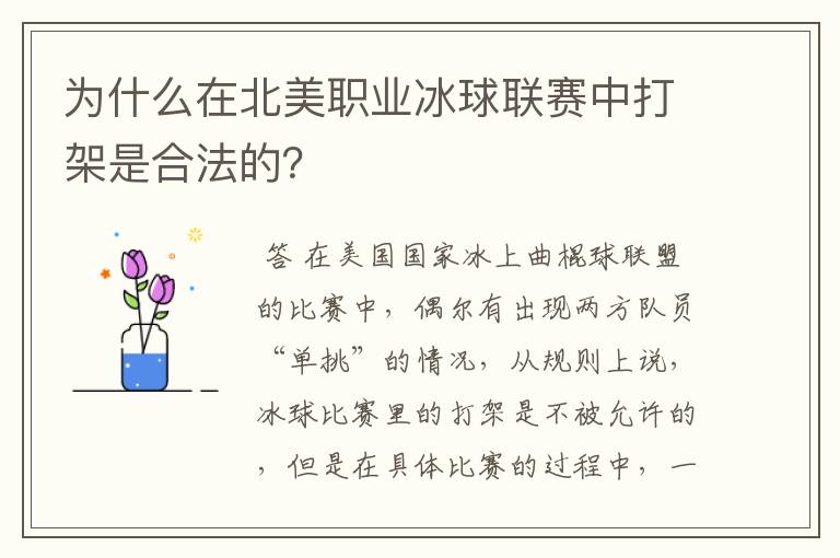 为什么在北美职业冰球联赛中打架是合法的?