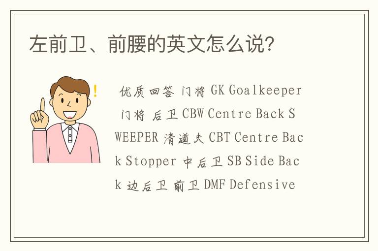 左前卫、前腰的英文怎么说?