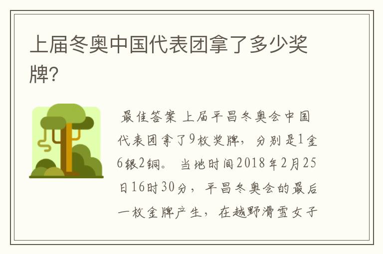 上届冬奥中国代表团拿了多少奖牌?
