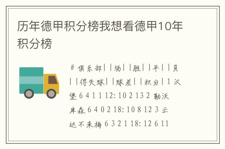 历年德甲积分榜我想看德甲10年积分榜