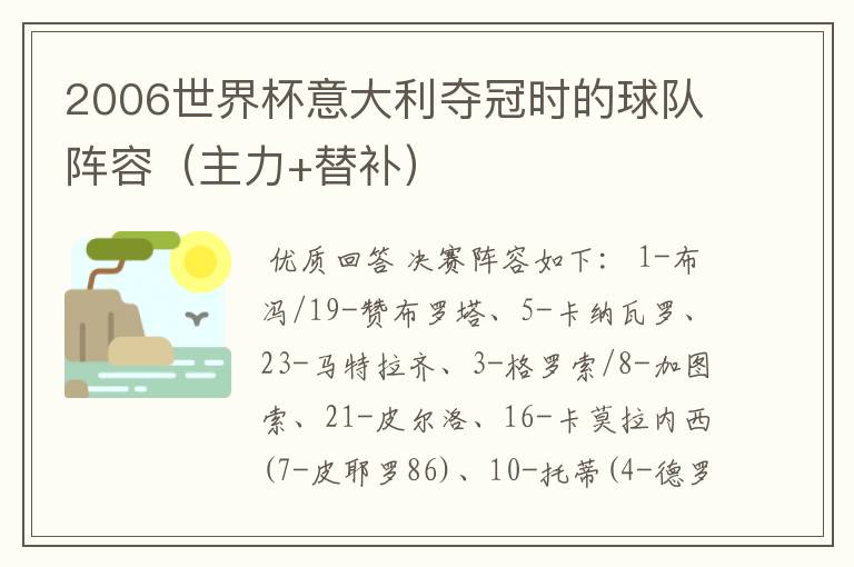 2006世界杯意大利夺冠时的球队阵容(主力+替补)