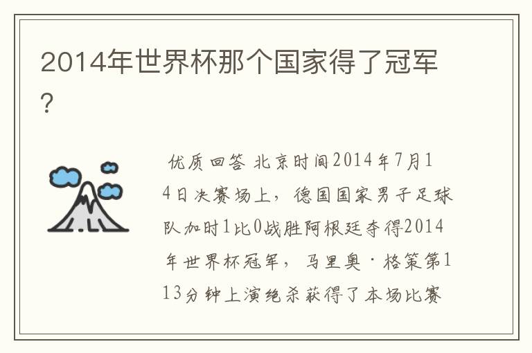 2014年世界杯那个国家得了冠军?