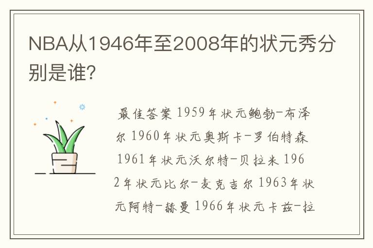 NBA从1946年至2008年的状元秀分别是谁?