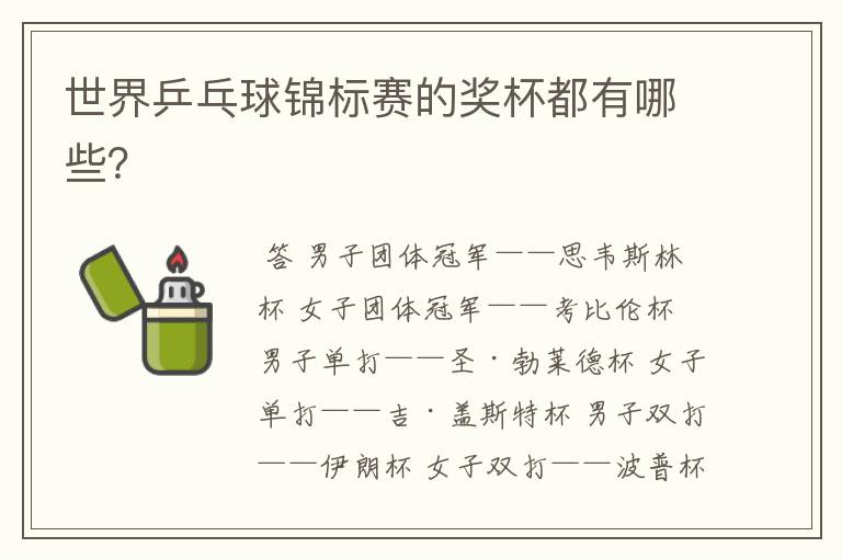 世界乒乓球锦标赛的奖杯都有哪些?