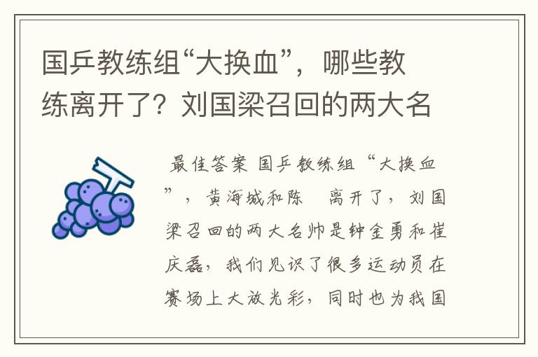 国乒教练组“大换血”,哪些教练离开了?刘国梁召回的两大名帅是谁呢?