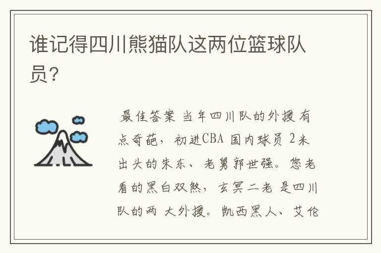 谁记得四川熊猫队这两位篮球队员?