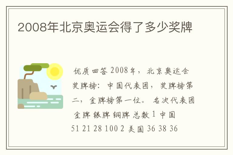 2008年北京奥运会得了多少奖牌
