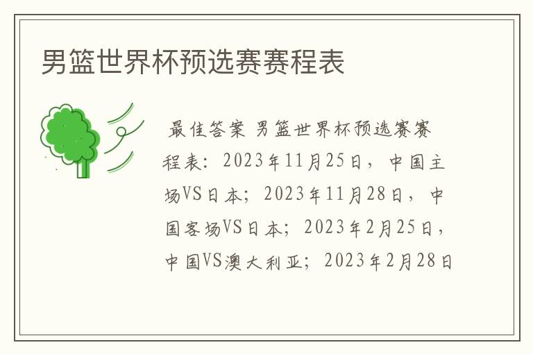 男篮世界杯预选赛赛程表