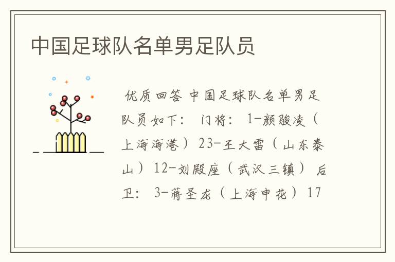 中国足球队名单男足队员