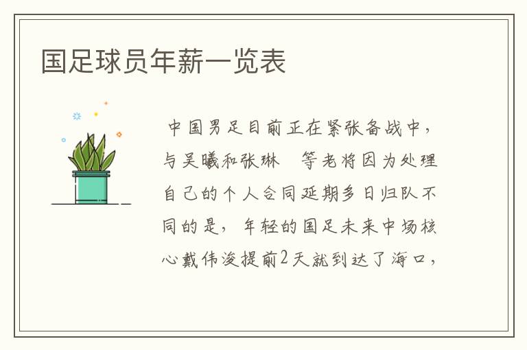 国足球员年薪一览表